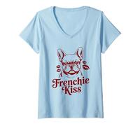 Womens Cute French Bulldog Owner Gift T-Shirt Frenchie Kiss Mom Dad V-Neck T-Shirt