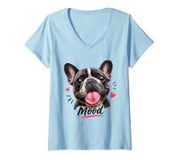 Women's Cute Frenchie Mood Hearts Funny Dog Lover V-Neck T-Shirt
