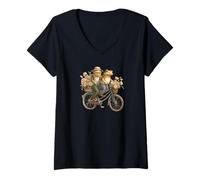 Womens Cute Frog and Toad Riding Bike Cottagecore Aesthetic V-Neck T-Shirt