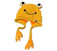 Women's Cute Frog Hat Crochet Knitted Winter Ear Protective Beanie Hat Big Eye Outdoors Autumn Cap, Yellow, M
