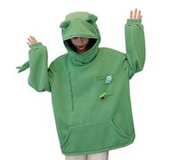 Womens Cute Frog Hoodie Novelty Oversized Loose Pullover Zip up Hooded Top Sweatshirt with Pocket (Green #01, M)