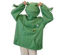 Women's Cute Frog Hoodie, Winter Warm Thick Loose Oversized Sweatshirt, Animal Shape, Hood, Top, Sweatshirt, Teenager Street Style, Green, XXXXL