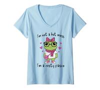 Womens Cute Frog: I'm Not A Hot Mess, I'm a Zesty Fiasco V-Neck T-Shirt
