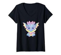 Women's Cute Frog Portrait Animal Lover Graphic Blue Pink Winter V-Neck T-Shirt