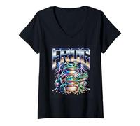 Women's Cute Frog Squad Electric Lightning Halloween Viral Meme V-Neck T-Shirt