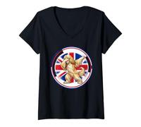 Women's Cute Funny Afghan Dog England Flag UK Dabbing V-Neck T-Shirt