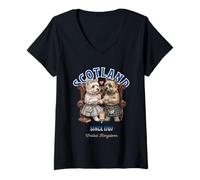 Women's Cute Funny Cairn Terrier Dogs Whiskey Love Scotland V-Neck T-Shirt