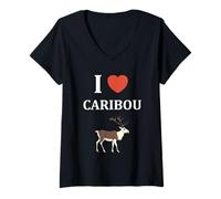 Womens Cute Funny caribous Animals Little Simple i Love Caribou V-Neck T-Shirt