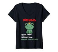 Women's Cute Funny Frog Prince Missing Poster V-Neck T-Shirt