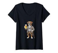 Women's Cute Funny German Boxer Dog + Beer Germany Flag V-Neck T-Shirt