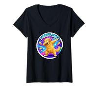 Women's Cute Funny Golden Retriever Dog Dabbing V-Neck T-Shirt
