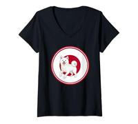 Women's Cute Funny Japanese Spitz Dog Japan Flag V-Neck T-Shirt