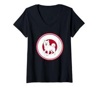 Women's Cute Funny Japanese Spitz Dog Japan Flag V-Neck T-Shirt