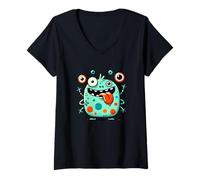 Womens Cute, Funny Monster, Art, Colorful, Cartoon Character V-Neck T-Shirt