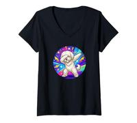 Women's Cute Funny Tibet Terrier Puppy Dog Dabbing V-Neck T-Shirt