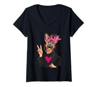 Women's Cute German Shepherd Dog Lover Peace Sign Funny Design V-Neck T-Shirt