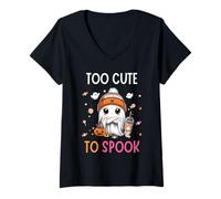 Womens Cute Ghost Candy Halloween Too Cute to Spook Kids Toddler V-Neck T-Shirt