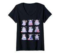Womens Cute Ghost Coquette Pink Bow Kawaii Pastel Girly Girl 90s V-Neck T-Shirt