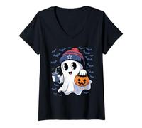 Womens Cute Ghost Halloween Spirit Trick or Treating Spooky Fun V-Neck T-Shirt