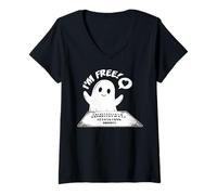 Womens Cute Ghost Playing Ouija Board Gothic Ouija Pagan Satanic V-Neck T-Shirt