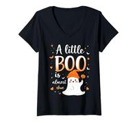 Womens Cute Ghost Pregnancy Reveal A Little Boo is Almost Due V-Neck T-Shirt