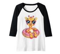 Womens Cute Giraffe On Vacation Graphic Summer for Kids Girl Raglan Baseball Tee