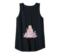 Womens Cute Girl Frog Sitting on Books Whimsical Reading Aesthetic Tank Top