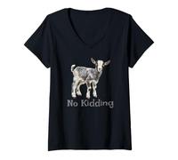 Women's Cute Goat No Kidding Adorable and Funny V-Neck T-Shirt