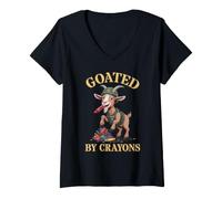 Women's Cute GOATED BY Crayons Military Son Dad Goat Jarhead Joke V-Neck T-Shirt