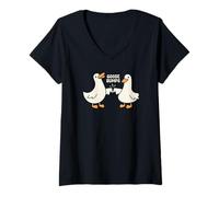 Womens Cute Goose Bumps Funny Animal Pun Cute Funny Geese Fist Bump V-Neck T-Shirt