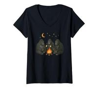 Women's Cute Gorilla Campfire Camping V-Neck T-Shirt