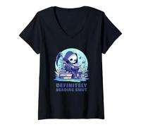 Womens Cute Grim Reaper Reader Definitely Reading Smut Bookworm V-Neck T-Shirt