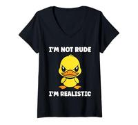 Women's Cute Grumpy Duck Animal Funny Defiance not Rude V-Neck T-Shirt