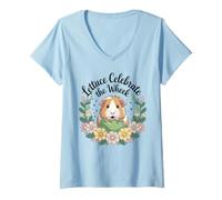 Women's Cute Guinea Pig Cavy Lettuce Celebrate The Wheek V-Neck T-Shirt