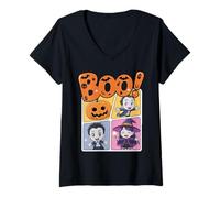 Womens Cute Halloween Boo Cartoon Anime Style, Spooky Halloween V-Neck T-Shirt