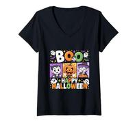 Womens Cute Halloween Boo Cartoon Anime Style, Spooky Halloween V-Neck T-Shirt