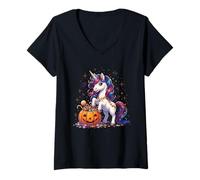 Womens Cute Halloween Unicorn Candy Corn Kids Girls Women V-Neck T-Shirt