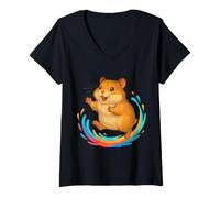 Womens Cute Hamster Art Joyful Colorful V-Neck T-Shirt