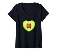 Women's Cute Heart Shaped Avocado Kawaii Fruit Design V-Neck T-Shirt