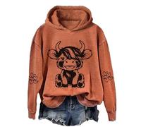 Women's Cute Highland Cow 3D Printed Hoodies Long Sleeve Funny Graphic Print Pullover Sweater Sweatshirts Tops