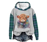 Women's Cute Highland Cow 3D Printed Hoodies Long Sleeve Funny Graphic Print Pullover Sweater Sweatshirts Tops