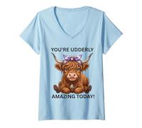 Women's Cute Highland Cow Utterly Amazing Today Cowgirl V-Neck T-Shirt