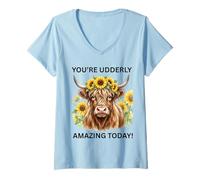 Women's Cute Highland Cow Utterly Amazing Today Cowgirl V-Neck T-Shirt