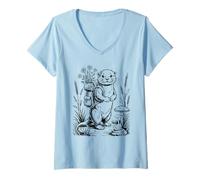 Womens Cute Hiking River Otter Backpack Vintage Cozy Cottagecore V-Neck T-Shirt