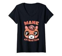 Women's Cute Horse Mane Attraction Kawaii Art V-Neck T-Shirt