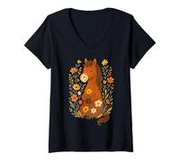 Womens Cute Horse Sitting in Flower Garden V-Neck T-Shirt
