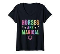 Womens Cute Horses are Magical Equestrian Farm Cowgirl Gallop Team V-Neck T-Shirt