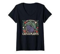 Women's Cute Houseplant Botanist Saying for Introvert Cat Mothers V-Neck T-Shirt