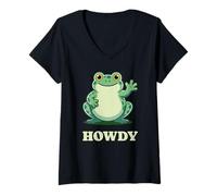 Women's Cute Howdy Frog Graphic Style V-Neck T-Shirt