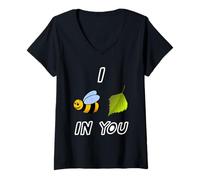 Womens Cute "I Bee Leaf In You" Punny Bumble Bee Motivational Gift V-Neck T-Shirt